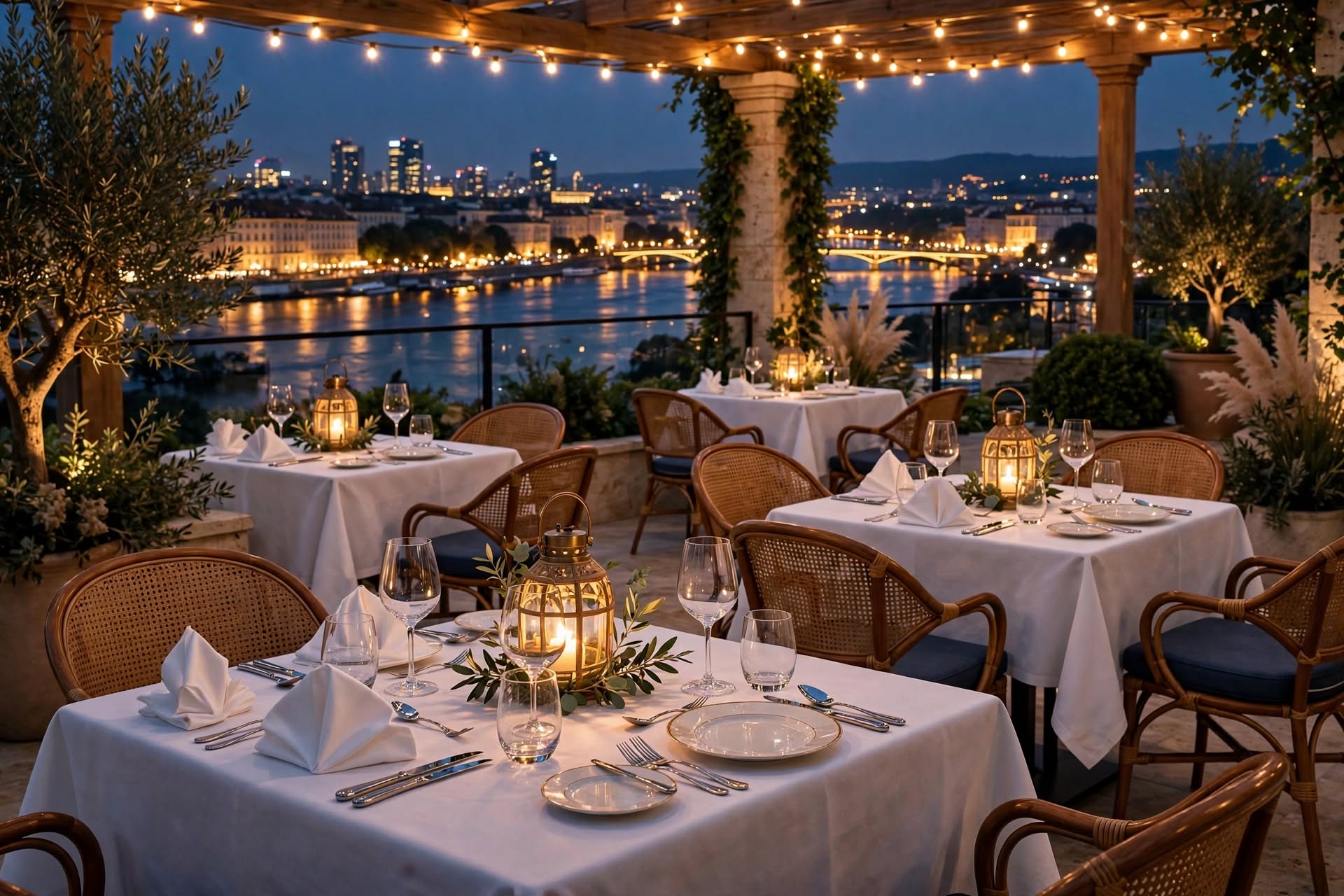 Upscale outdoor dining terrace within a luxury Canadian casino resort