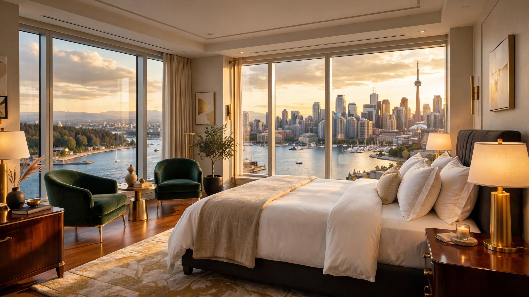 Luxury Canadian casino hotel penthouse suite with skyline waterfront views